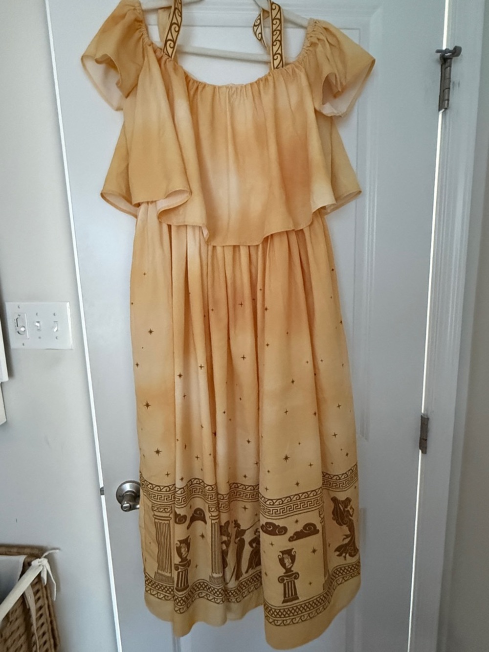 Disney Golden Yellow Off-Shoulder Maxi Dress with Decorative Border - Hercules
